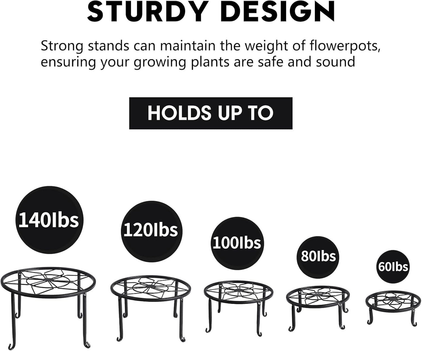 5 Pack Metal Plant Stands,Heavy Duty Potted Holder for Flower Pot,Indoor Outdoor Metal Rustproof Iron Garden Container Round Supports Rack for Planter…