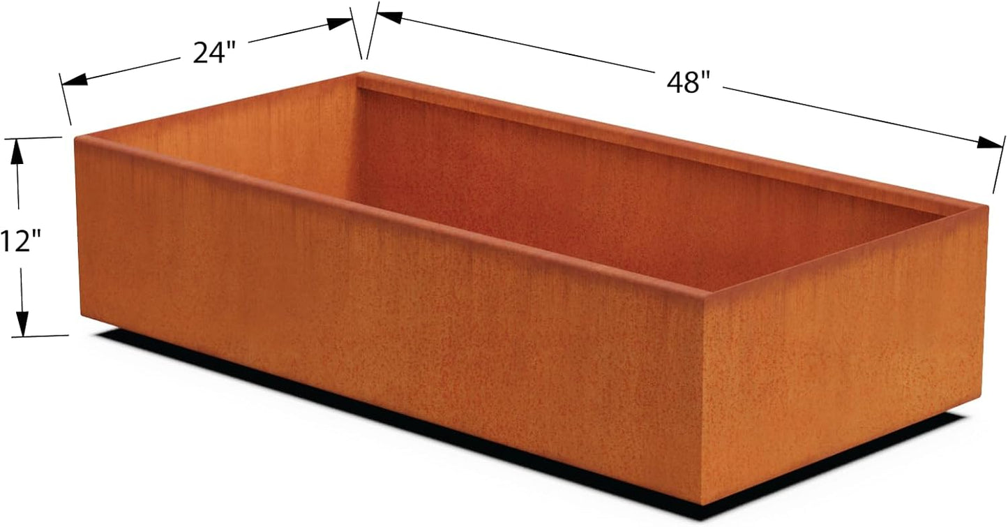 Corten Steel Raised Garden Bed - Large Rectangular Planters for Outdoor Plants, 48x24x12 Inch Heavy Duty Metal Planter Box for Patio & Landscape Design