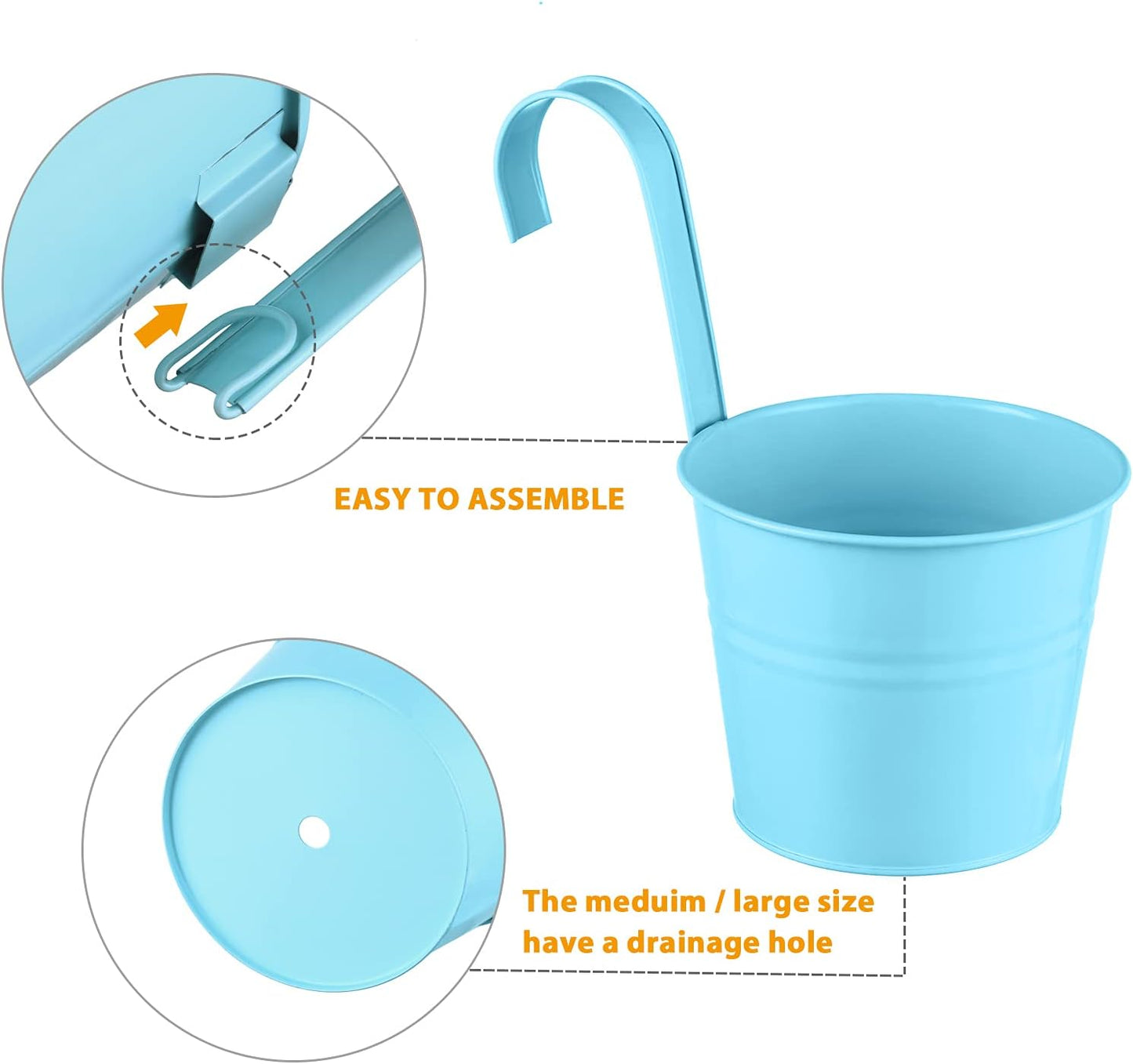 12 Pack Balcony Planters Railing Hanging, Colorful Railing Planter 5.2 Inches Plant Pots with Drainage Holes Hanging Plant Holder Indoor Hanging Planters