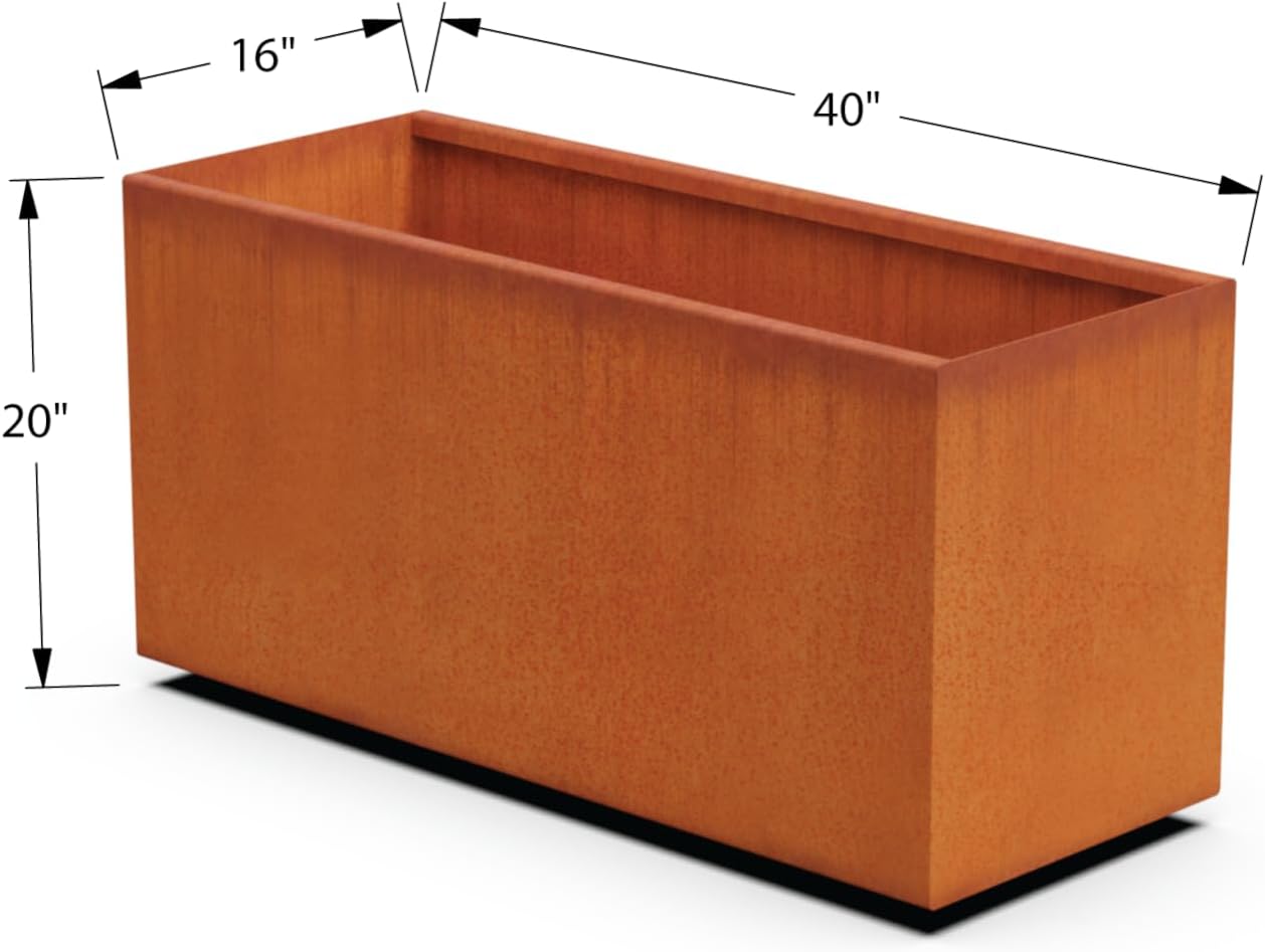 Large Rectangular Planters for Outdoor Plants - 40x16x20 Inch Corten Steel Planter Box | Extra Large Outdoor Planters for Patio & Garden | Heavy Duty Metal Planter, Fully Assembled