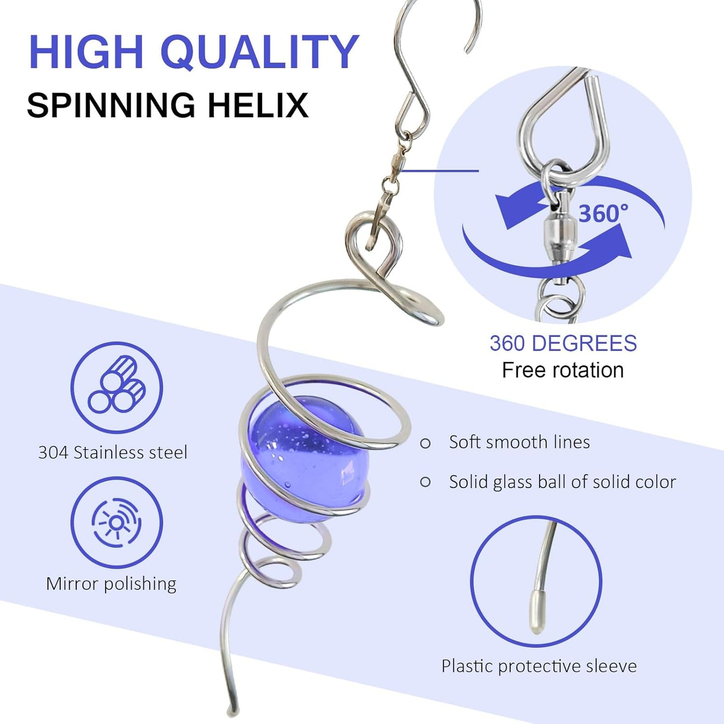 Wind Spinner Tail with Purple Glass Orb,Wind Spinners Stabilizer Gazing Ball Spiral Tail,Hanging Rotating Wind Spinner Spiral,Indoor Outdoor Visual Illusion Garden Decoration-13in