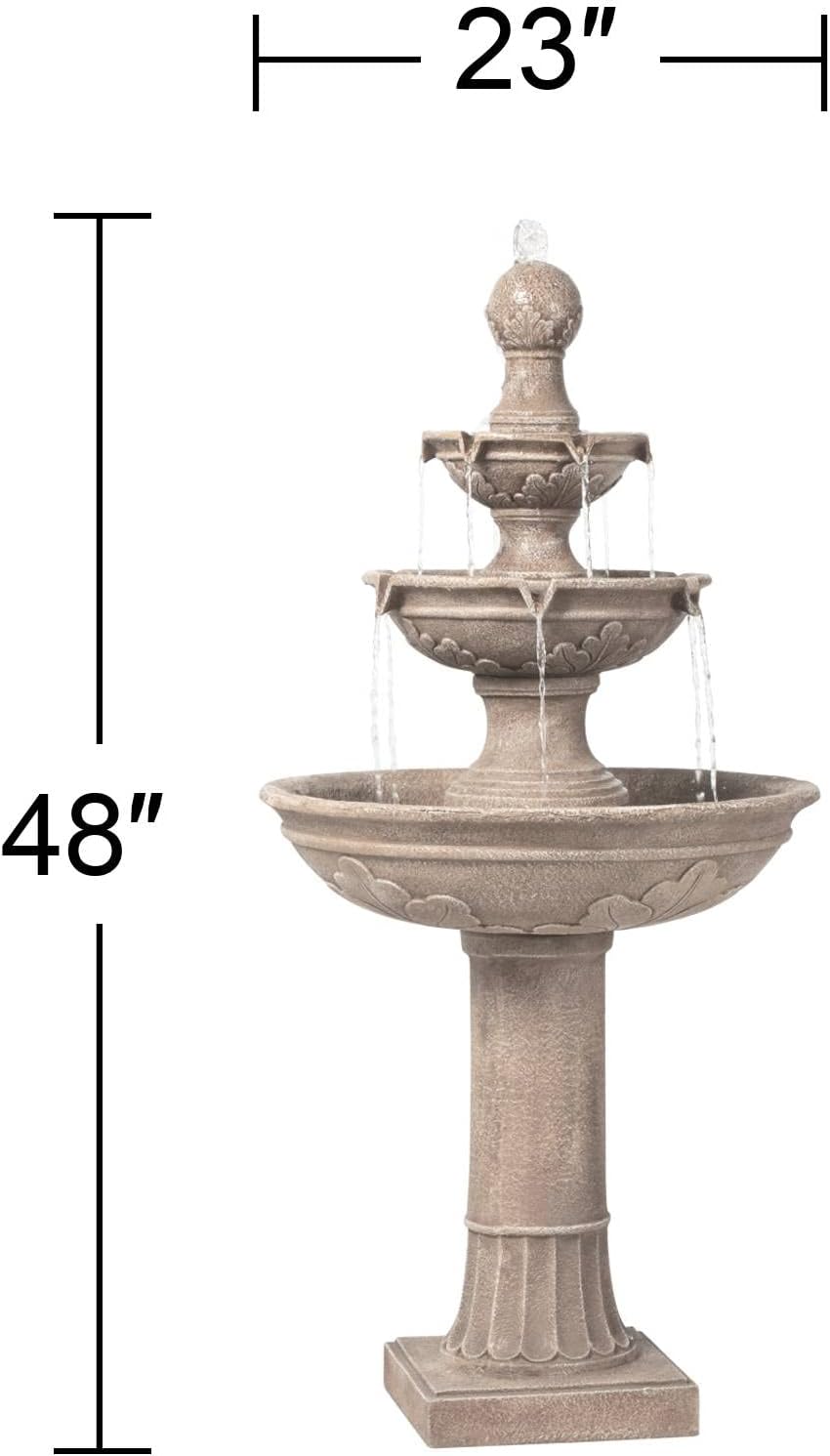 Stafford 48" High Large Traditional Italian Indoor Outdoor Decor Faux Stone Floor Fountain Waterfall 3-Tier Standing Basin Water Feature for Outside Garden Patio Yard Backyard Porch - John Timberland