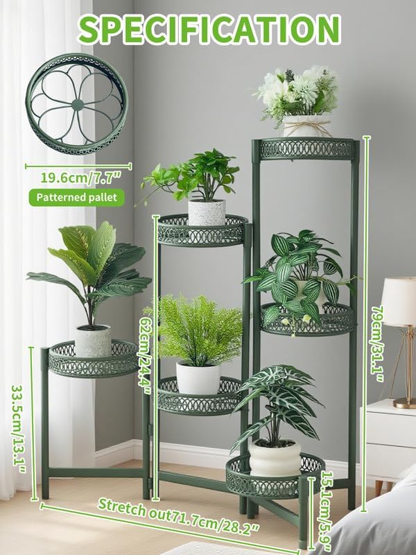 Metal Plant Stands Indoor Outdoor, 6 Tier Plant Stand Corner Plant Shelf, Folding Tall Plant Rack, Heavy Duty Iron Flower Display Holder Stand for Living Room Patio Porch Balcony - GreenFlower