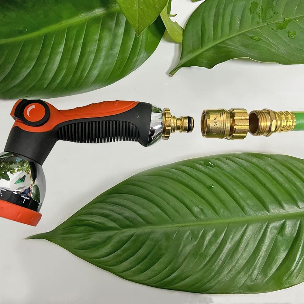 HQMPC No Pb Garden Hose Quick Connect Brass Hose Quick Connect Hose Quick Connect Fittings Water Hose Connectors 3/4" GHT (2 SETS)