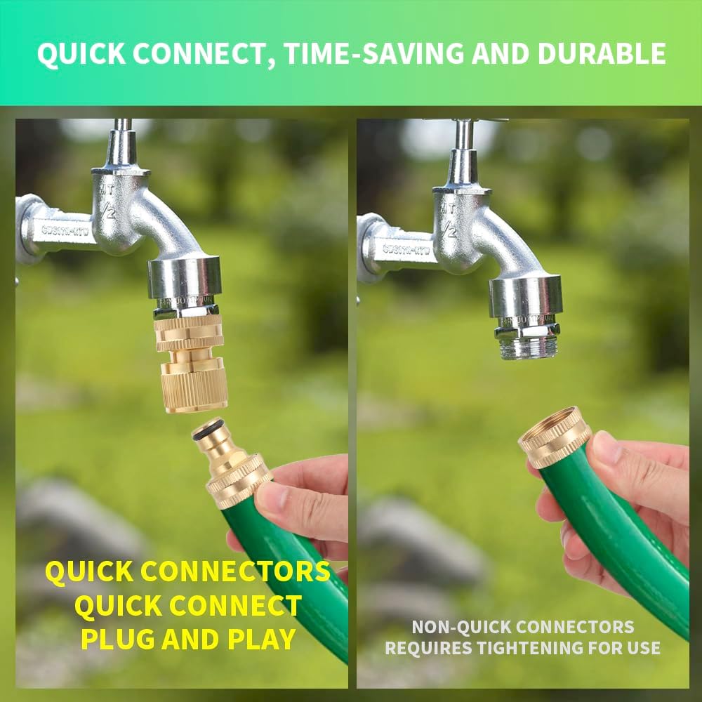 Garden Water Pipe Quick Connect, Solid Brass 3/4 Inch Thread Fitting, No-Leak Water Female Hose and Male Hose (6 Set)