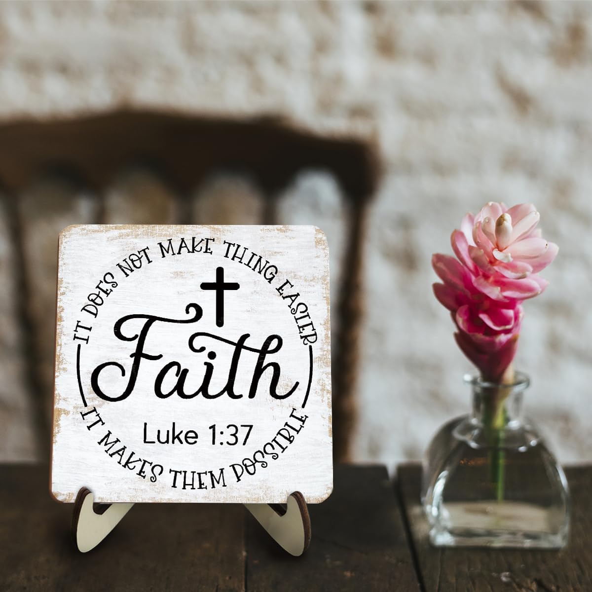 Inspirational Wood Sign Rustic Desk Decor Home House Office Work Table Desk Accessories Decorative Christian Religious Bible Verse Faith Decorations Office Supplies Living Room Cubicle Decor