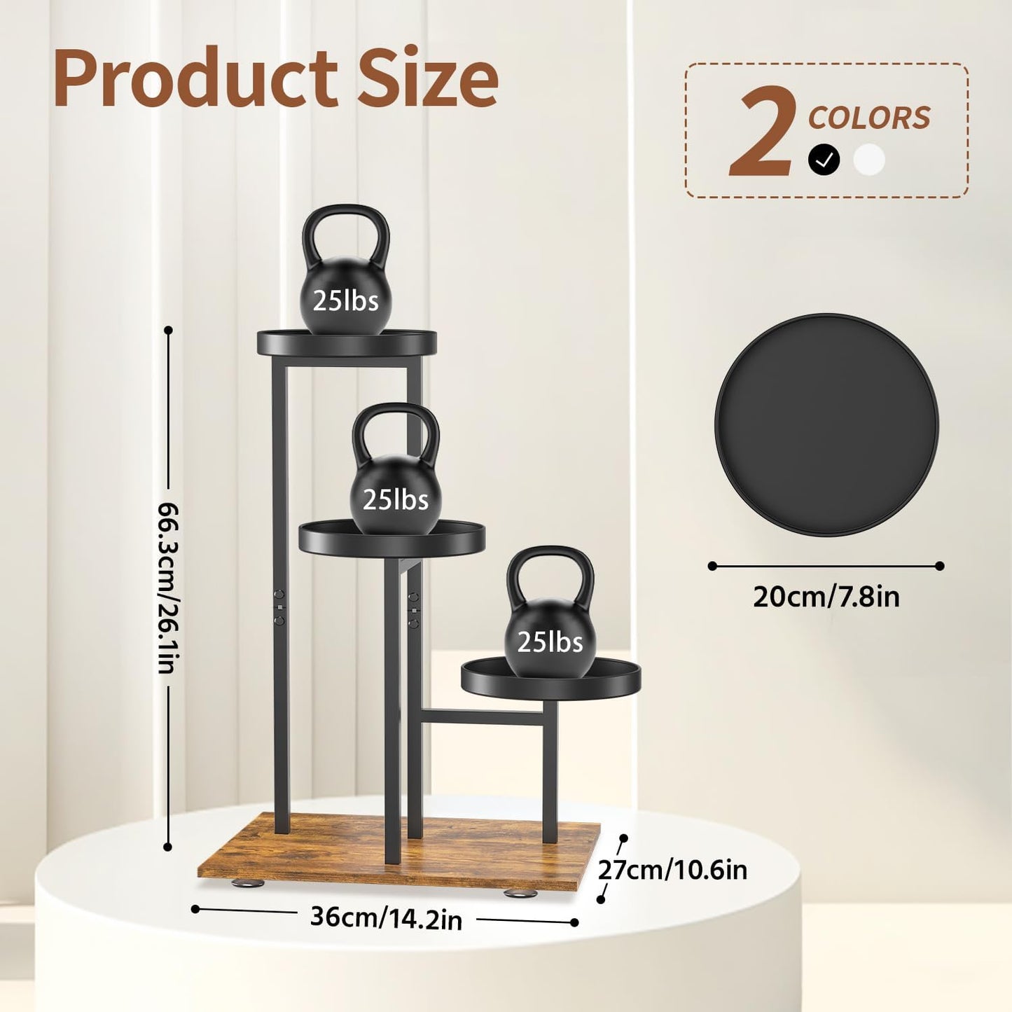 LASZOLA Black 3 Tier Plant Stand Indoor Heavy Duty Rack for Modern House Planter, Metal and Wooden Vertical Organizer Decor Narrow Bathroom Floor, Sturdy Multi Level Flower Holder Raised, Cat Proof