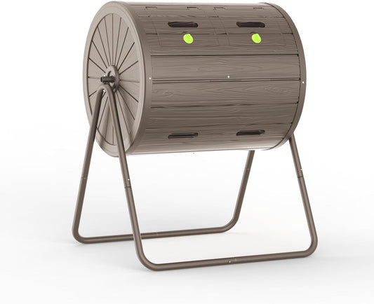 DRATO Compost Bin Outdoor 37.5 Gallon All-Season Dual Chamber Tumbling for Garden, Kitchen, Yard, Outdoor (Gray)