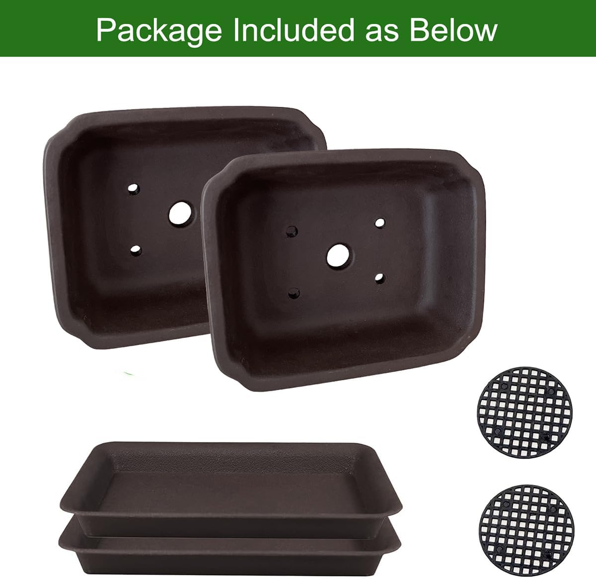 MUZHI 2PACK Unglazed 6” Ceramic Bonsai Pot with Humidity Trays, Breathable Handmade Rectangle Bonsai Starter Planter for Bonsai Tree, Juniper,Ficus, Money Tree