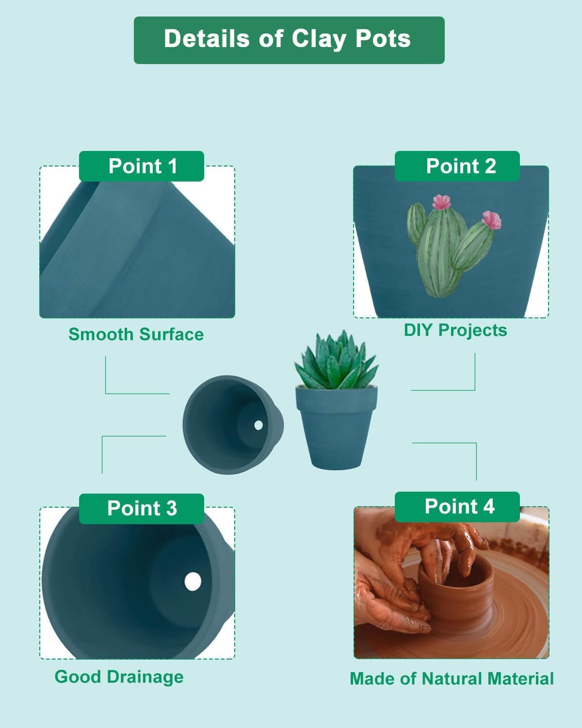 vensovo 48 Pcs 2" Tiny Terracotta & Terra Cotta Pots with Drainage - Steel Blue Small Mini Clay Ceramic Pottery Planter Ideal for Indoor/Outdoor Plants, Crafts, Wedding Favors