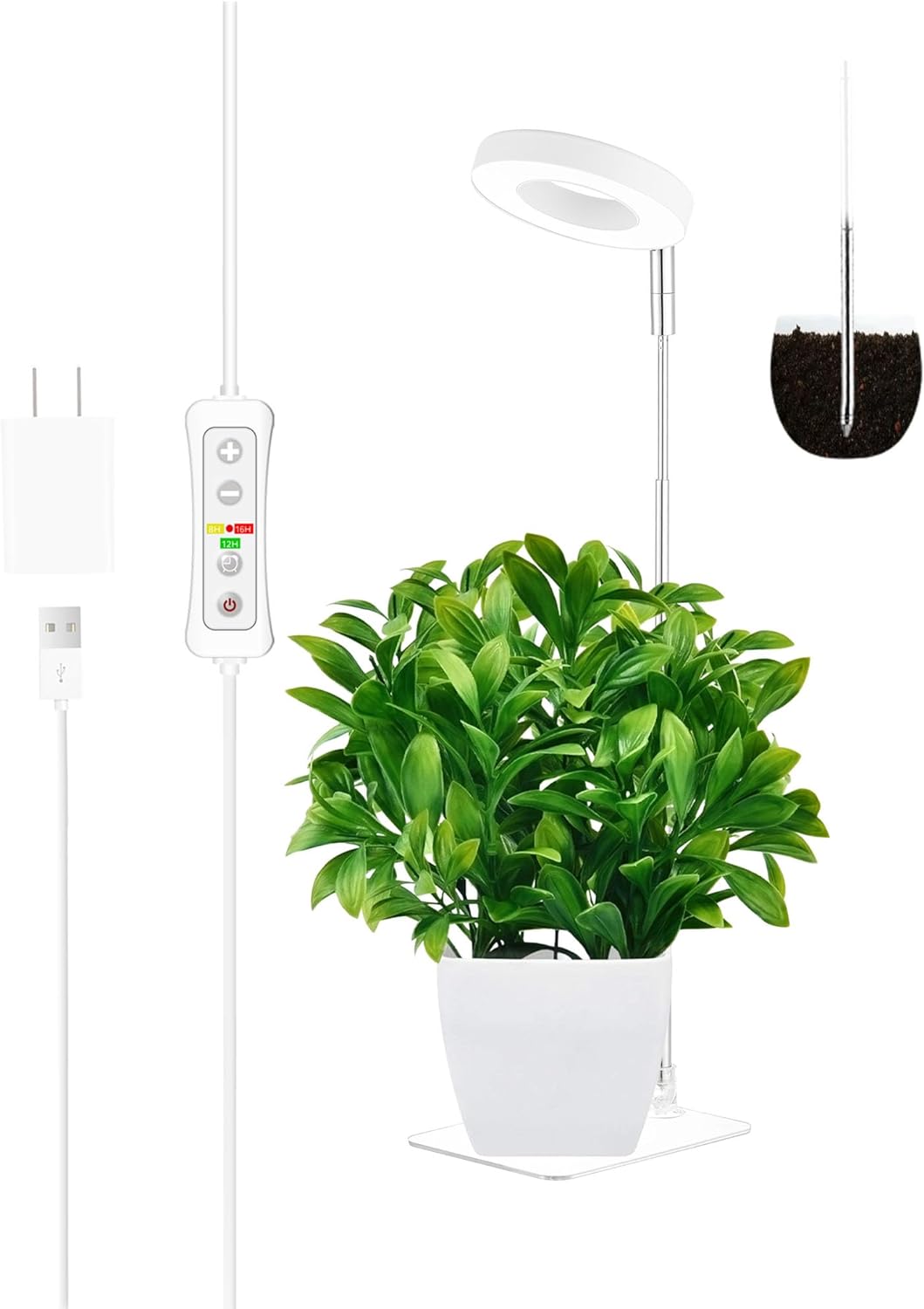 yadoker Halo Plant Grow Light, LED Growing Light Full Spectrum for Indoor Plants,Height Adjustable, Automatic Timer, 5V Low Safe Voltage,Idea for Small Plants