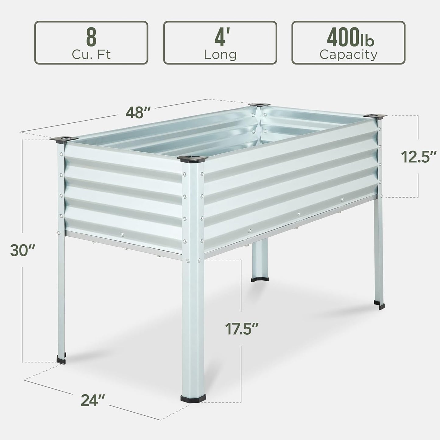 Best Choice Products 48x24x30in Galvanized Raised Garden Bed, Metal Elevated Planter Box, Vegetable Garden for Backyard, Patio, Balcony - Silver