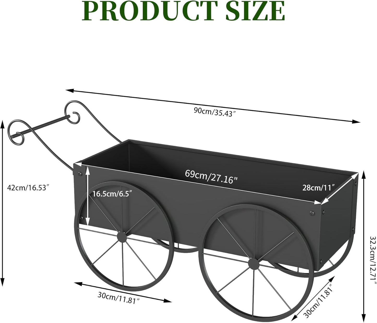 Small Raised Garden Bed Outdoor with Wagon Wheels, Metal Wagon Planter Box, Decorative Garden Planter for Flowers Herbs Vegetables, Flower Cart for Patio, Balcony (Black)