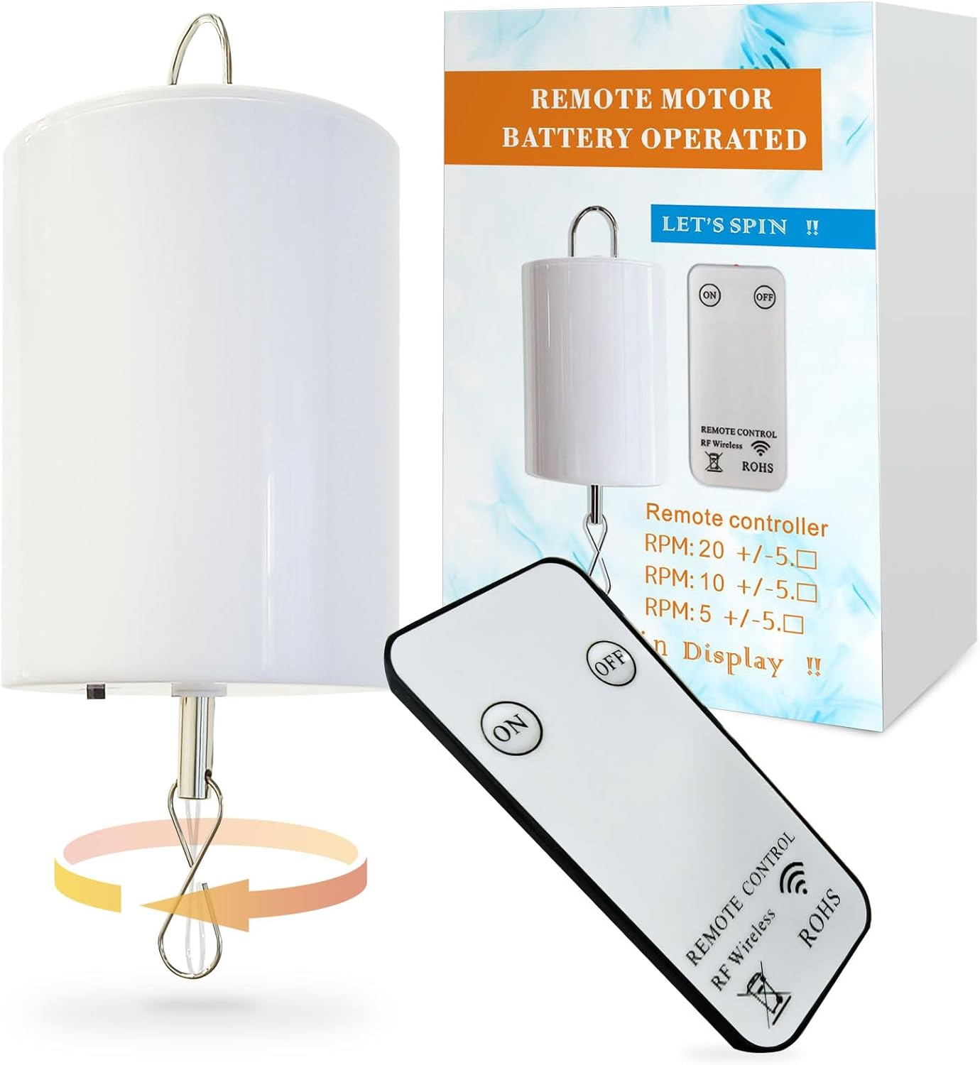 Disco Ball Wind Spinner Mirror Ball Hanging Display Rotating Spinner, Garden Decor with Mini Remote Controller for Battery Operated Motor-20 RPM