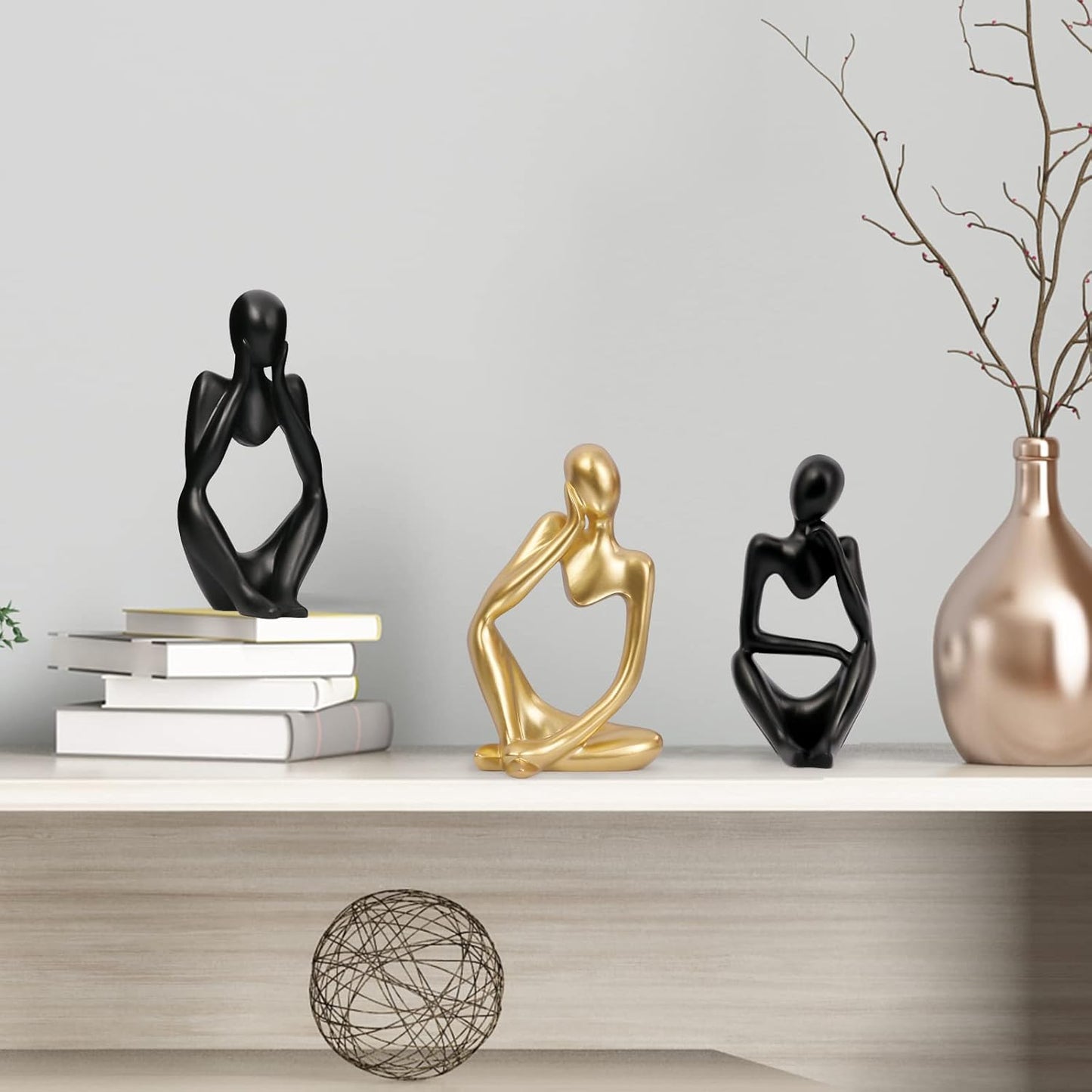 INNOLITES Resin Statue Thinker Style Decoration Abstract Sculptures Collectible Figurines for Home Decor Modern Office Shelf Desktop (Gold-Left)