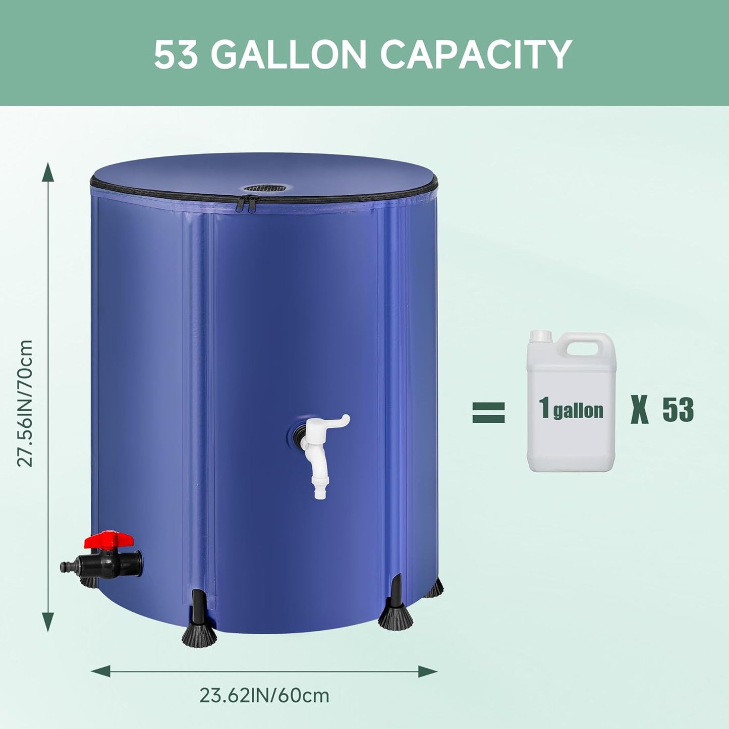 Collapsible Rain Barrel Water Storage Containers-53 Gallon Portable Rainwater Collect System Water Tank to Collect Rainwater from Gutter Downspout Water Catcher with Spigots,Filter＆Overflow Kits