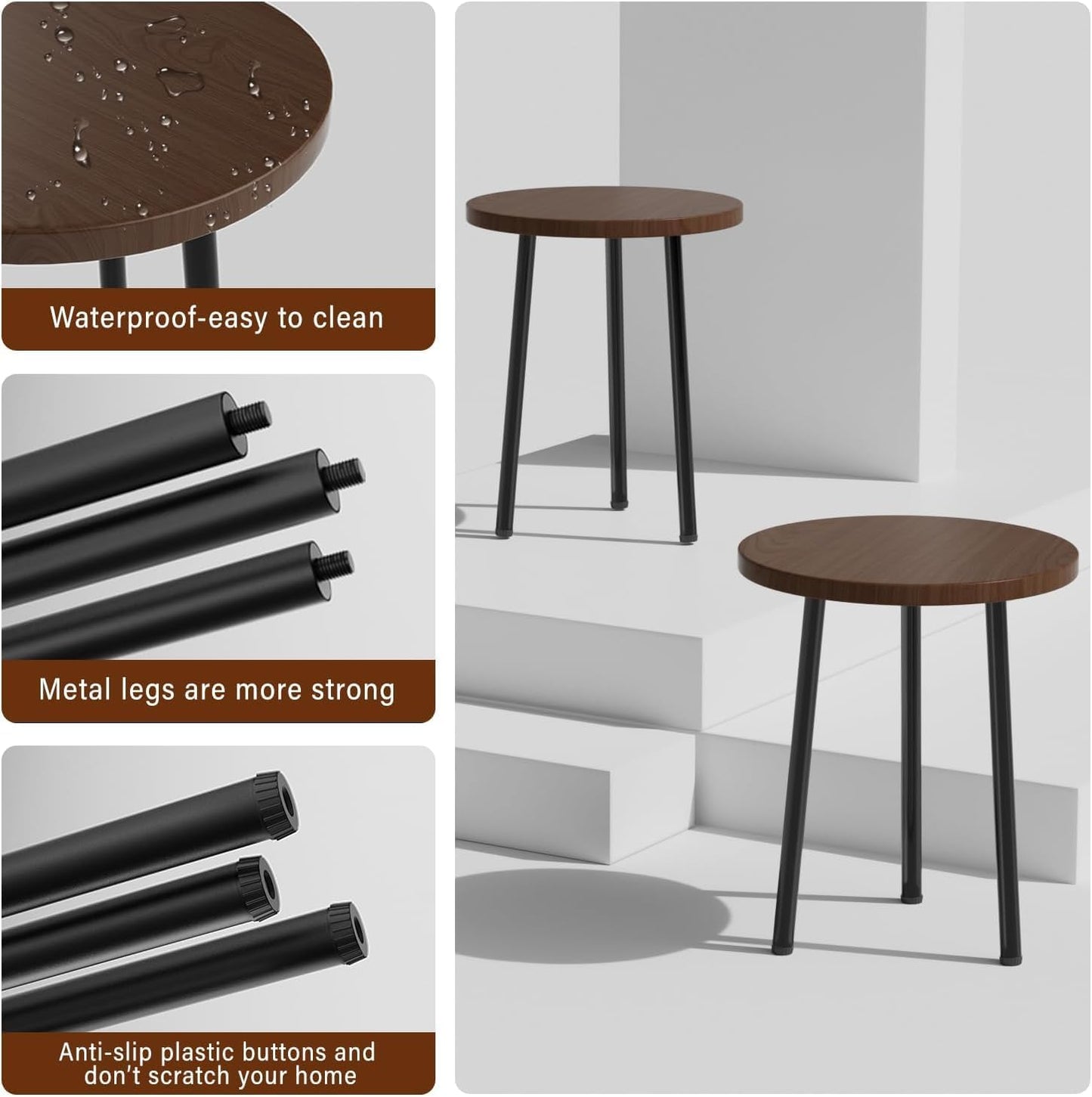 Plant Stand Indoor 14'': Indoor Plant Stand 2 Pack Metal Plant Table - Wood Plant Stool Outdoor Small Round Side End Table Mid Century Modern Decor - Home Decor