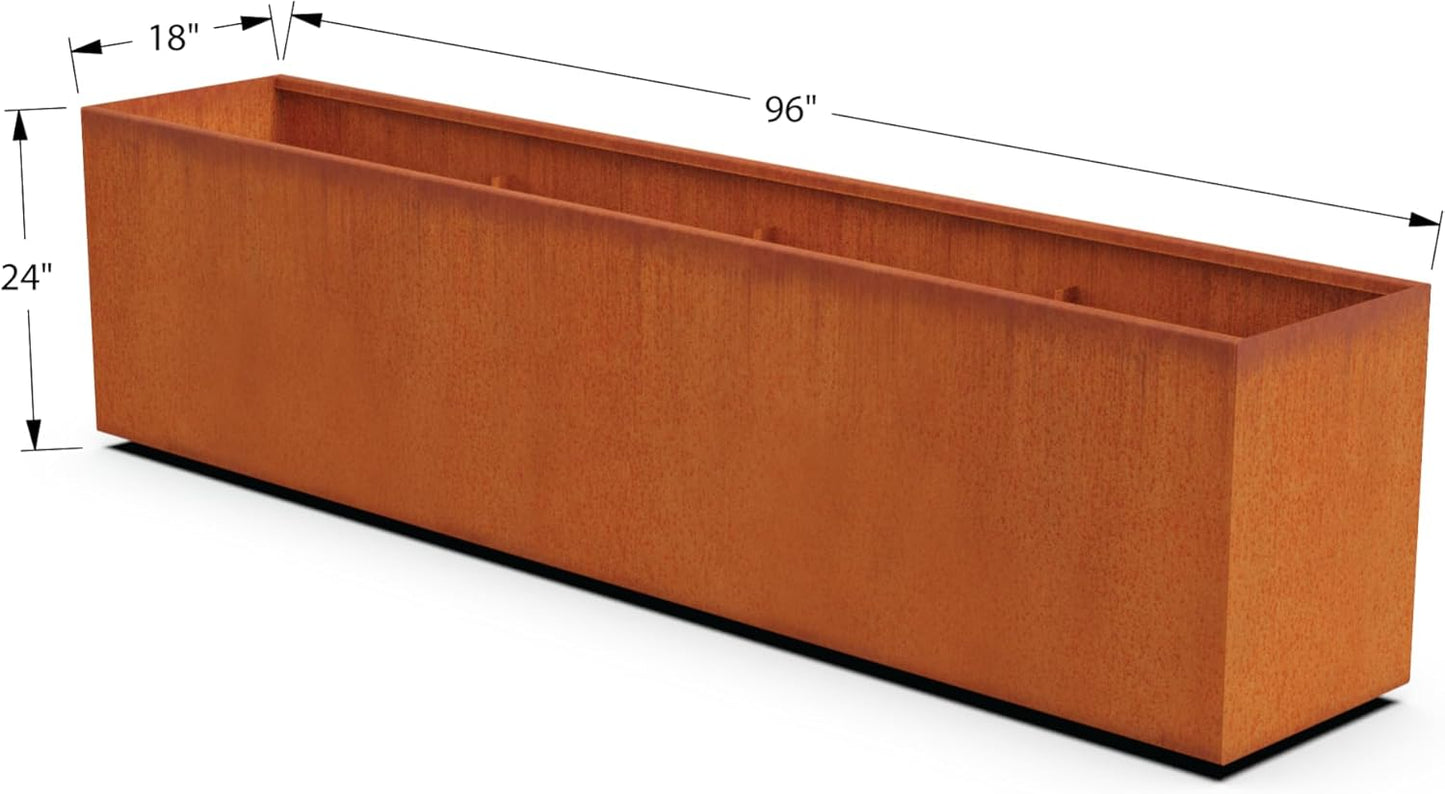 Large Rectangular Planters for Outdoor Plants | 96x18x24 Corten Steel Planter Box for Commercial & Residential Use | Extra Large Planters Outdoor, Fully Welded Heavy-Duty Metal