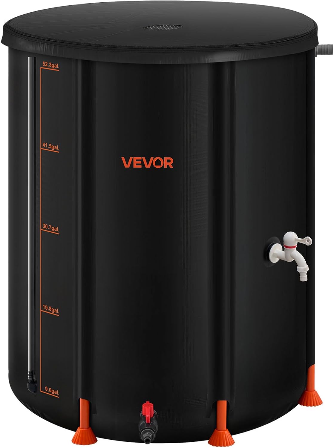 VEVOR Collapsible Rain Barrel, 53 Gallon Portable Rain Water Collection Barrel, 1000D PVC Rainwater Collection System, Garden Water Catcher Tank Storage Container with Spigot & Overflow Kit, Black