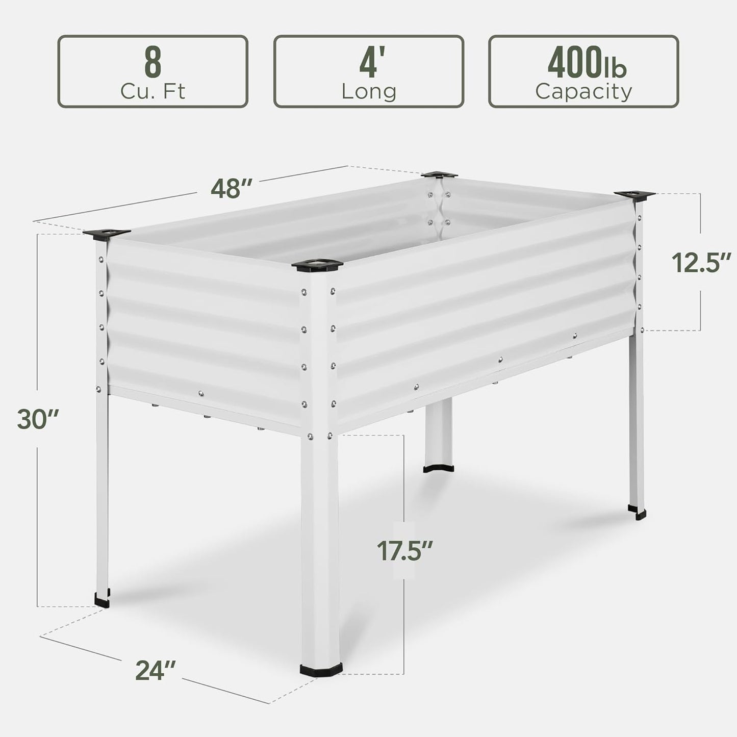 Best Choice Products 48x24x30in Galvanized Raised Garden Bed, Metal Elevated Planter Box, Vegetable Garden for Backyard, Patio, Balcony - White