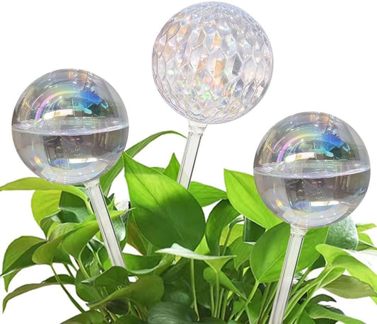 17 Oz 2 Weeks Glass Plant Watering Globes Large Vacation Water While Away Indoor Outdoor Potted Plant Slow Release Self Watering Bulbs Devices Planter Insert (Iridescent Large 3-Pack)