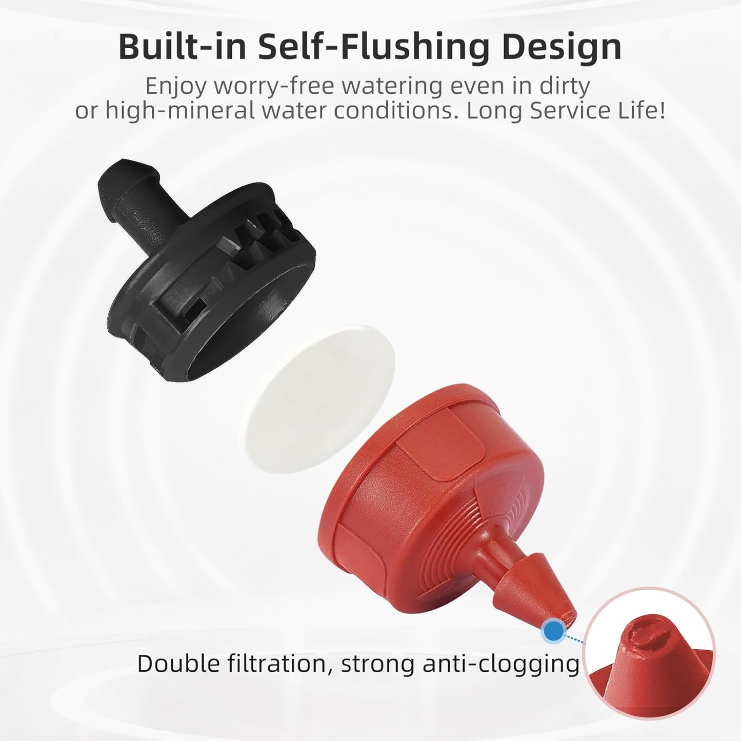 30PCS 1 GPH Pressure Compensating Drip Irrigation Spot Watering Drippers/Emitters, Self-Cleaning Constant Flow Drip Irrigation Emitters Heads Irrigation Drippers Parts for Drip Irrigation System