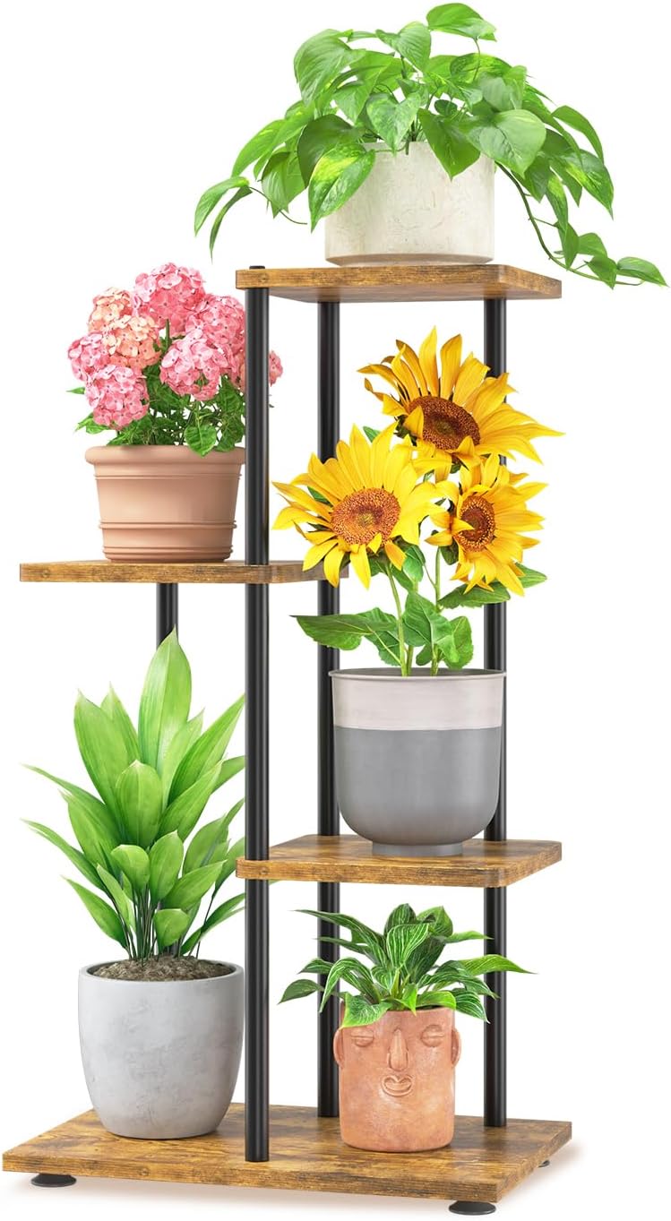 LASZOLA Black 3 Tiered Wood Plant Stand Indoor for Larger Heavy Duty Planter, Sturdy Multi Level Vertical Flowers Racks for Narrow Inside Floor, Decorate Shelving for Hold House Tree, Space Saving