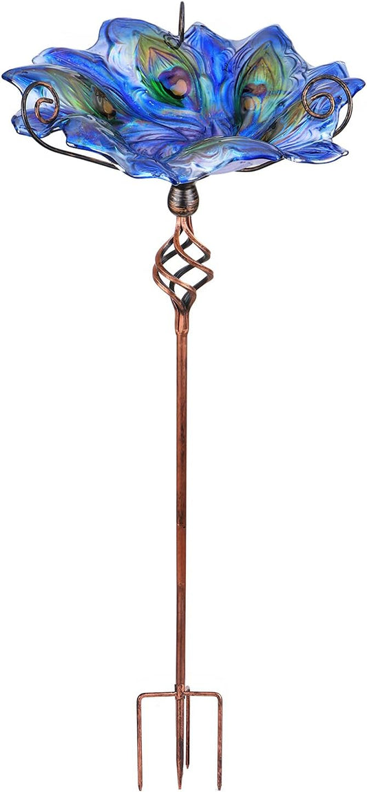 VCUTEKA Glass Bird Bath Outdoor BirdBath Bird Feeder with Metal Stake Garden Decor