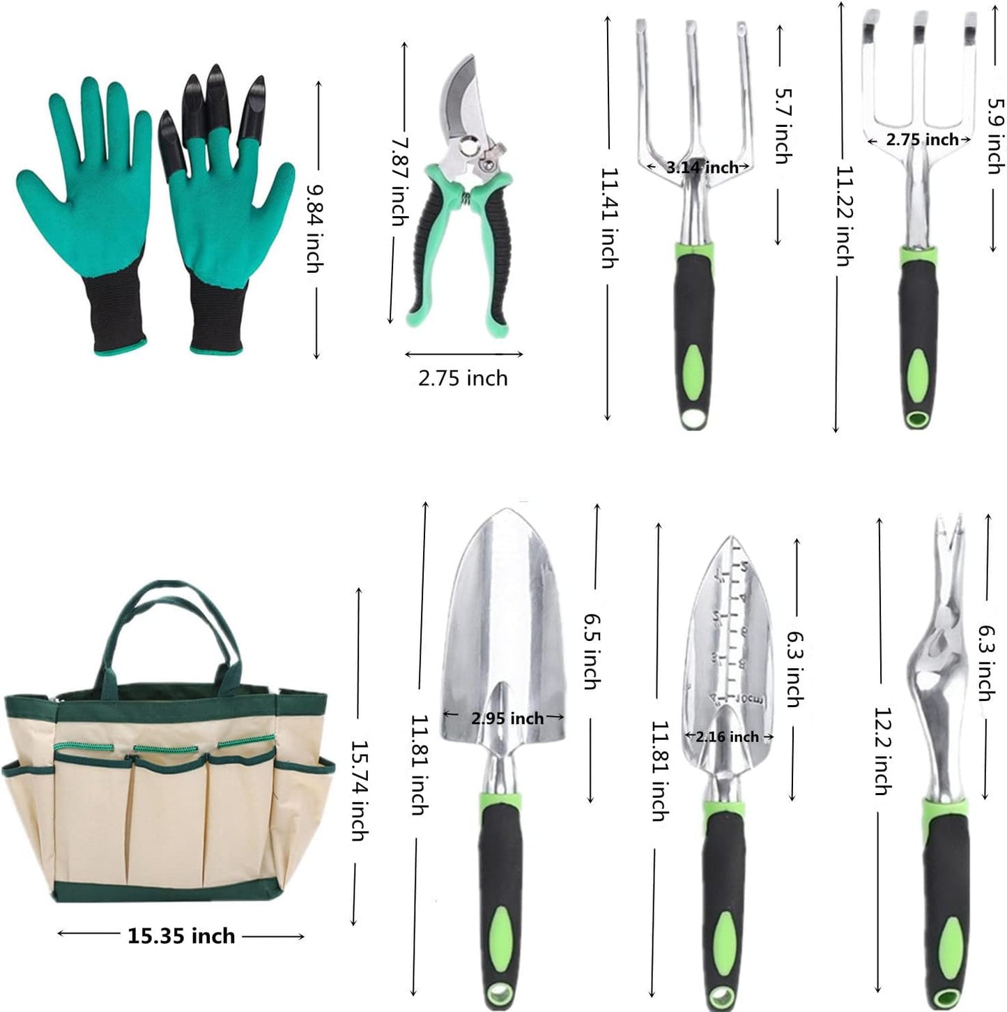 Garden Tool Set, 8 Pcs Heavy Duty Aluminum Rustproof Gardening Hand Tools，with Non-Slip Rubber Grip,Durable Storage Tote Bag,Outdoor Hand Tools, Idea for Transplanting, Weeding, Digging and Planting