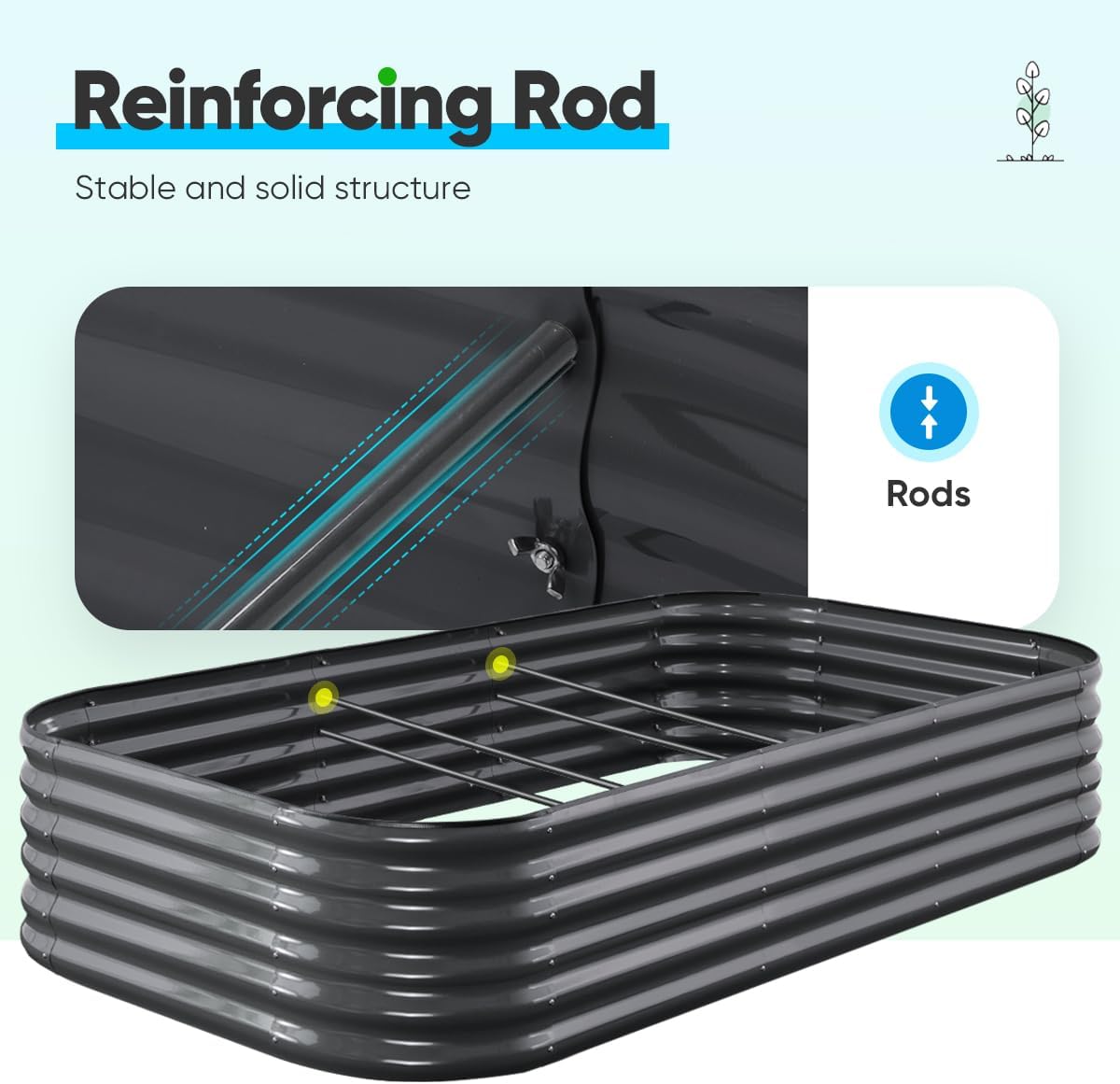 Quictent Galvanized Raised Garden Bed Kit, 8x4x1.5 ft Oval Metal Planter Box Tall for Vegetables Outdoor Backyard, Rubber Strip Edging Included (Dark Gray)