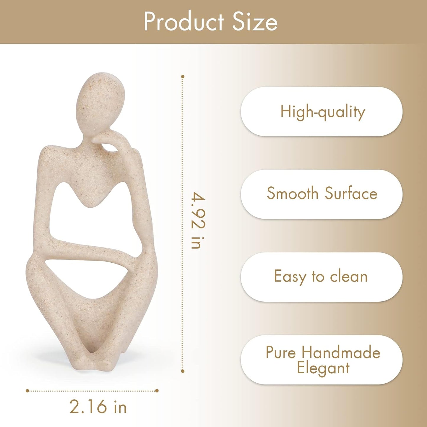 INNOLITES Boho Decor Thinker Statue Abstract Art Sculpture, Sandstone Resin Collectible Figurines for Home Living Room Office Shelf Decoration (Sandstone,Right)