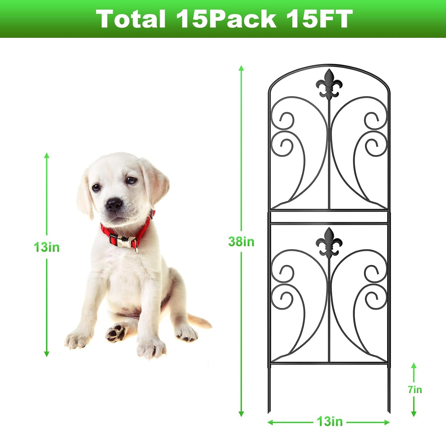 Skcoipsra Decorative Garden Fence 15 Pack, 37.5in(H) x 16ft(L) Animal Barrier Fence, Rustproof Metal Fencing for Yard, Dog Rabbits Wire Section Garden Edging Border for Yard Patio Garden, Arched