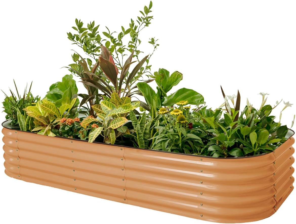 Vego garden Raised Garden Bed Kit, 17" Tall 10 in 1 Modular, Metal Planter Box for Vegetables, Flowers, Herbs, Terra Cotta
