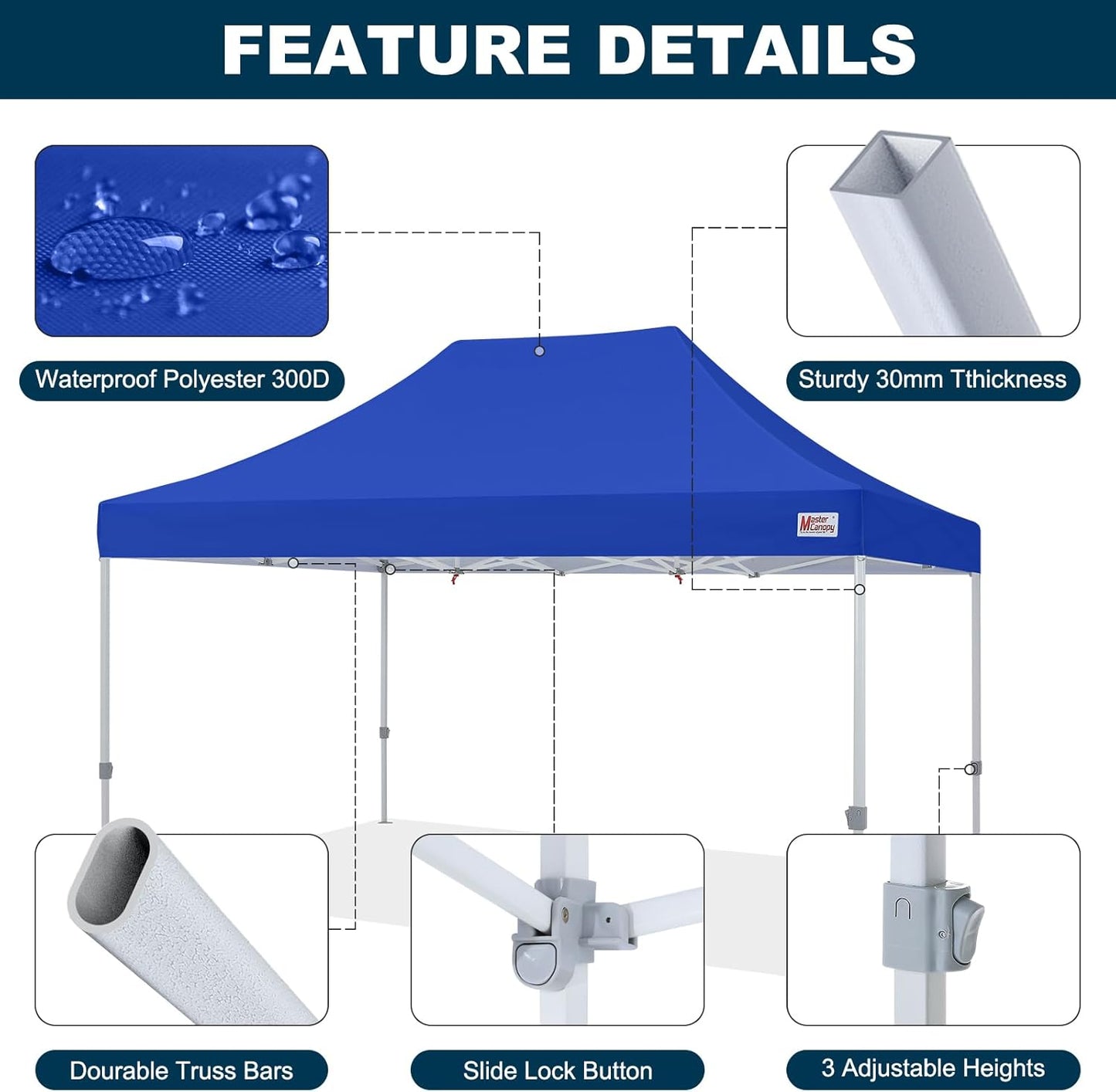MASTERCANOPY Pop Up Canopy Tent Commercial Grade 10x15 Instant Shelter (Blue)