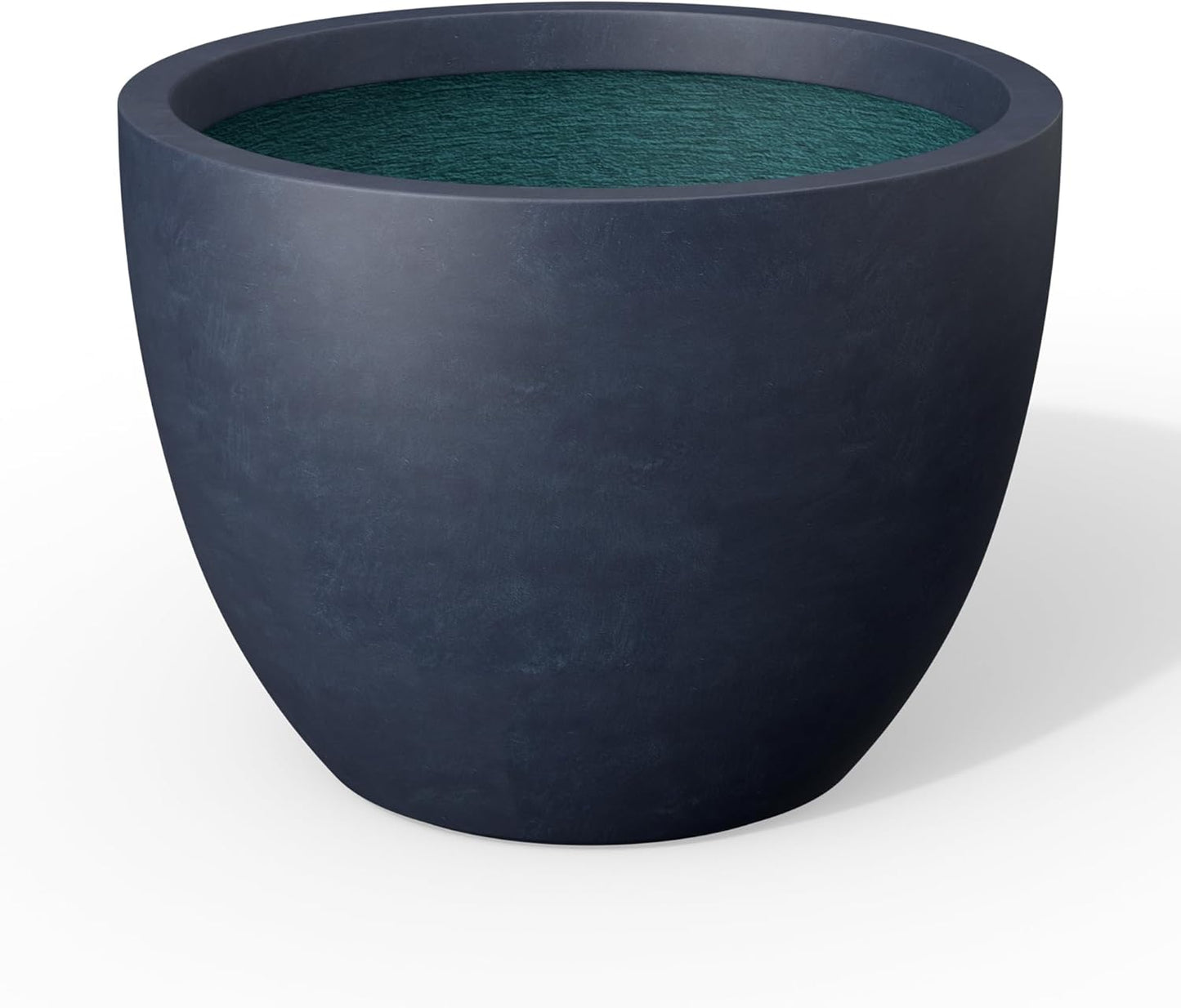 Kante 14.2 Inch Round Concrete Planter - Classic Large Indoor/Outdoor Plant Pot with Drainage Hole and Rubber Plug, Suitable for Gardens and Patios, Charcoal Finish with Forest Green Interior