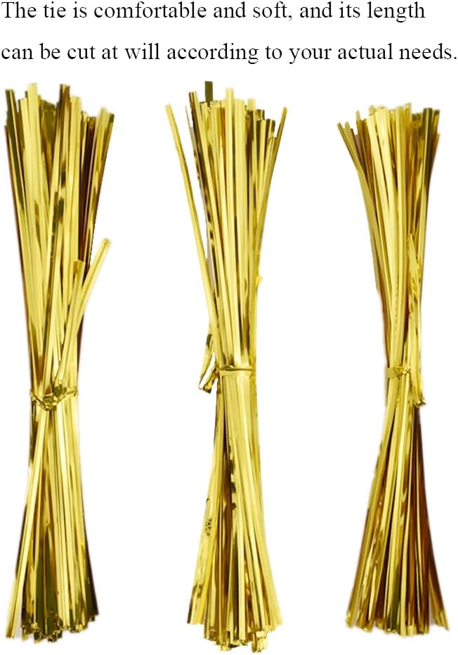 HAHIYO 300Pcs 8inches Gold Metal Twist Ties Bread Candy Coffee Bag Ties Plant Garden Twist Ties for Cellophane Treat Bags Gift Wraping Bags Plastic Bags Halloween Party Cake Present Art Crafts