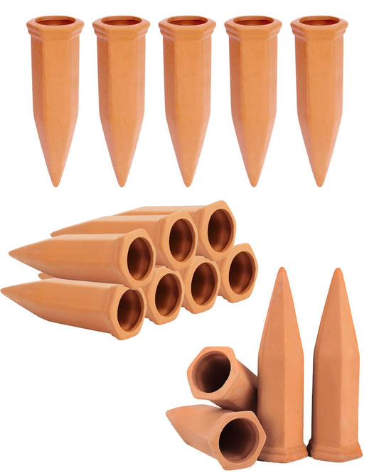 vensovo Terracotta Self Watering Spikes - 16 Pcs Potted Plant Watering Devices Vacation Self-Watering Stakes for Outdoor, Indoor Plants, Wine Bottle