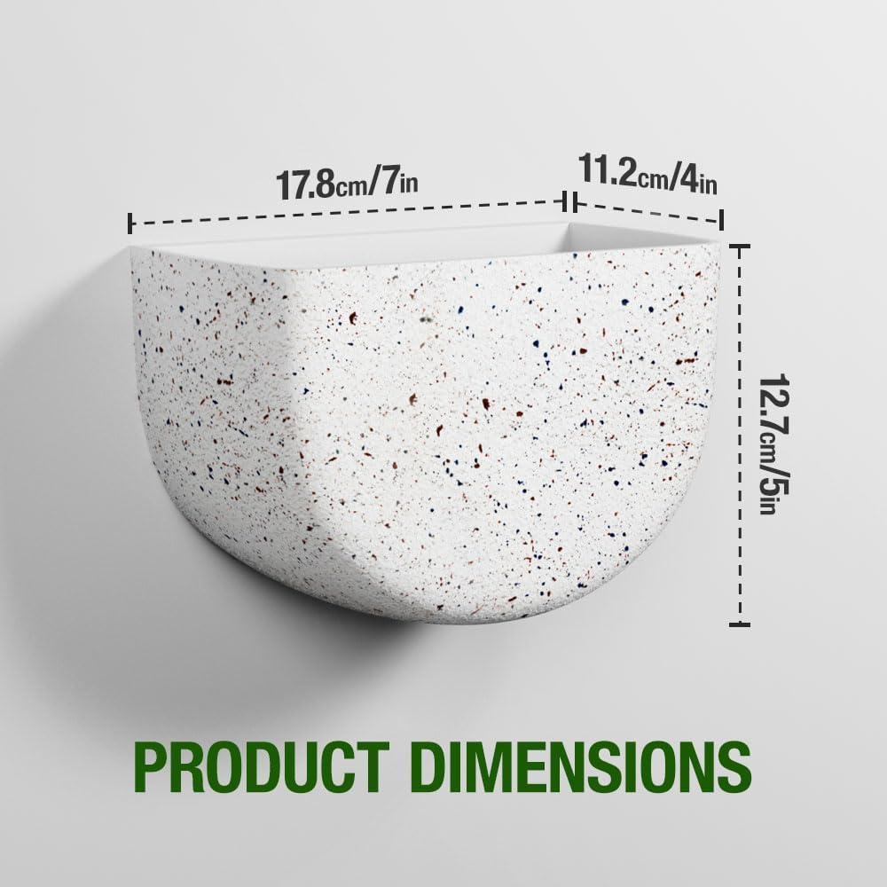 2 Pack Wall Hanging Planter Pots for Indoor and Outdoor Plants, 7 Inch Half-Moon-Shaped Plastic Wall Planter, Wall Mounted Succulent Planters (Speckled White)
