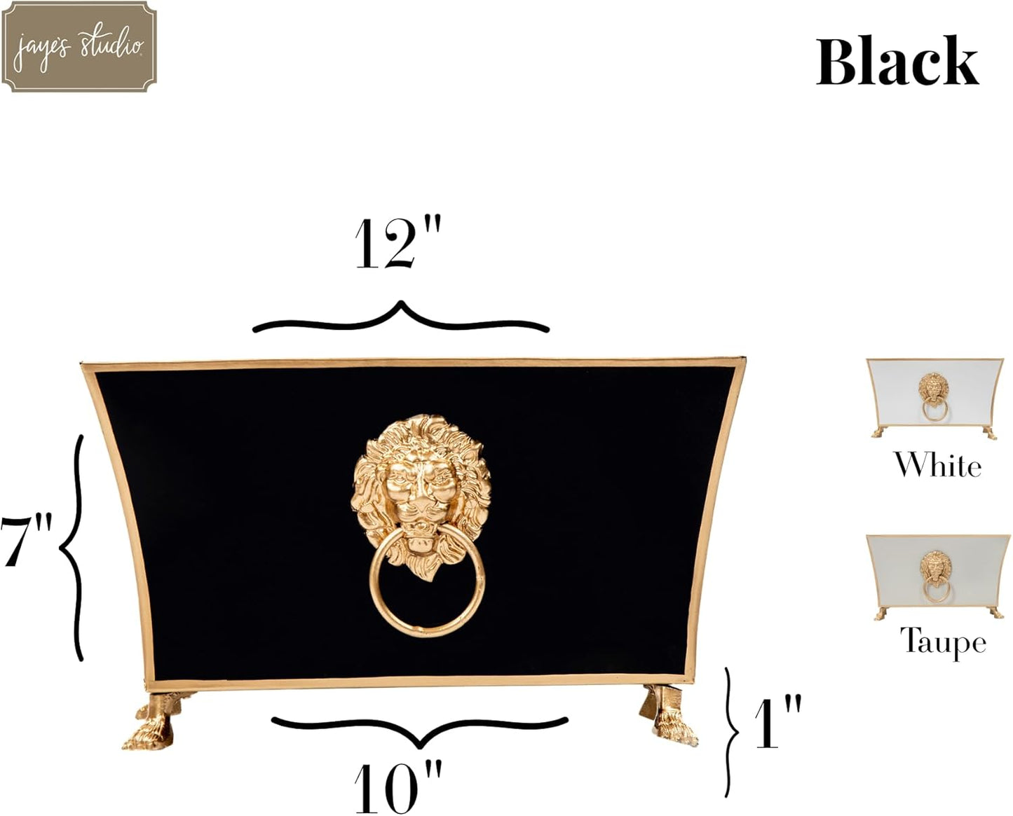 Jaye's Studio Paws and Claws Regency Fluted Rectangular Cachepot, Black Metal Planter with Gold Trim, Flower Centerpiece Planter, Boho Indoor Plant Pot, Black Home Decor, 12 Inch