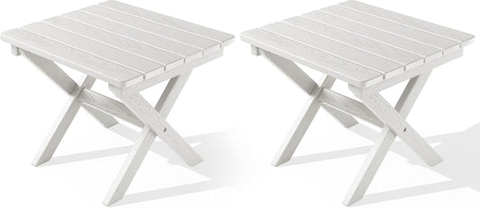 SERWALL Folding Outdoor Side Table Set of 2, Portable Adirondack Side Table, White