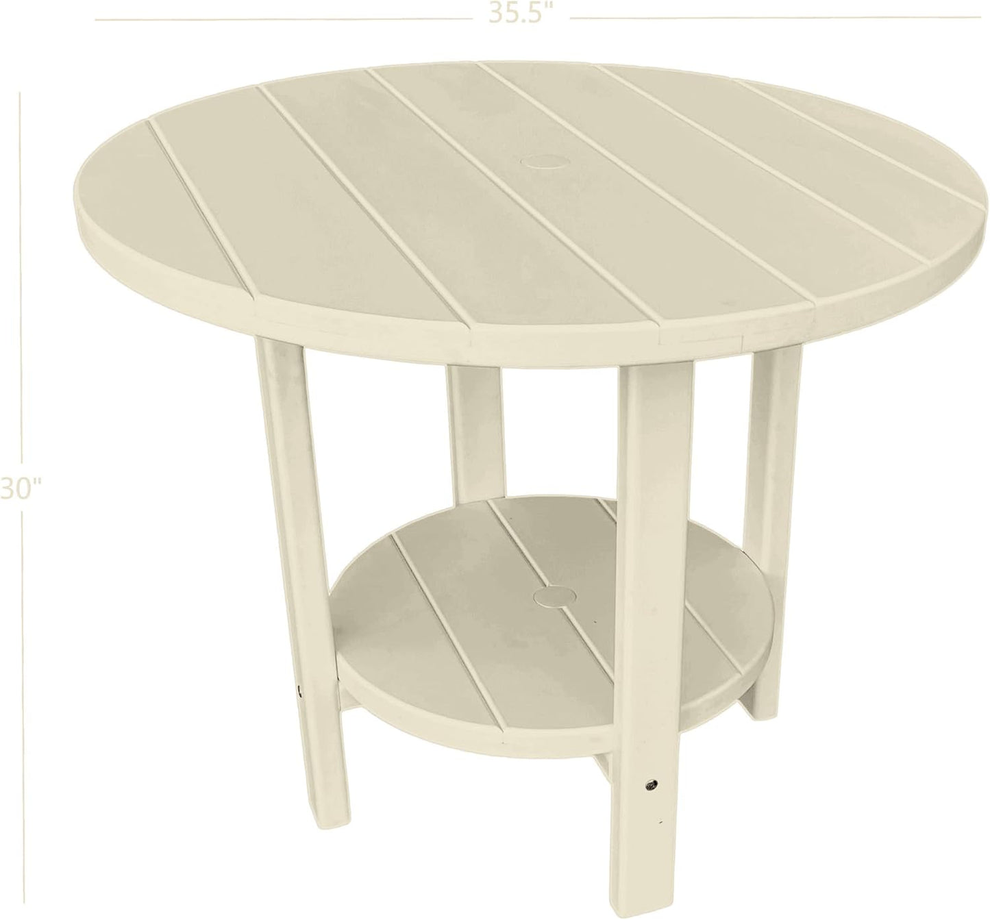 Phat Tommy Round Poly Resin Outdoor Patio Dining Table, All Weather Poly Patio Outdoor Furniture, White