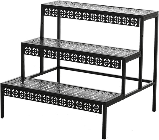 3 Tier Metal Plant Stand,Rectangle or Round Decorative Flower Step,Garden Shelf Flower Pot Holder Storage Organizer Rack for Indoor Outdoor Use