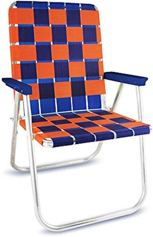 Lawn Chair USA Folding Aluminum Outdoor Patio Lawn Chair | Heavy-Duty Webbed Chairs for Camping, Sports, Beach, Yard & Tailgating | Lightweight Portable | Classic - Blue/Orange