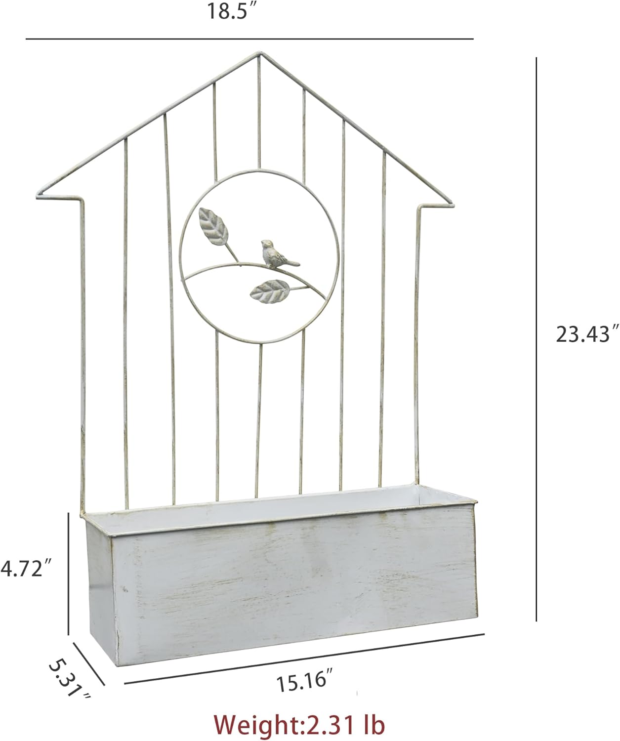 Rustic Metal Wall Planter Country Garden Wall Hanging Mount Vase Pocket Outdoor Vintage Hanging Pot Farmhouse Wall Decor for Plants Flowers (White - Large)