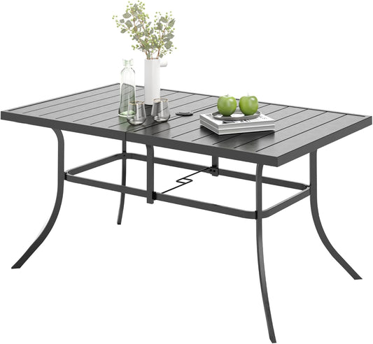 Outdoor Patio Dining Table for 6, 60" x 35" Rectangular Metal Patio Dining Table with Umbrella Hole for Garden, Backyard and Porch