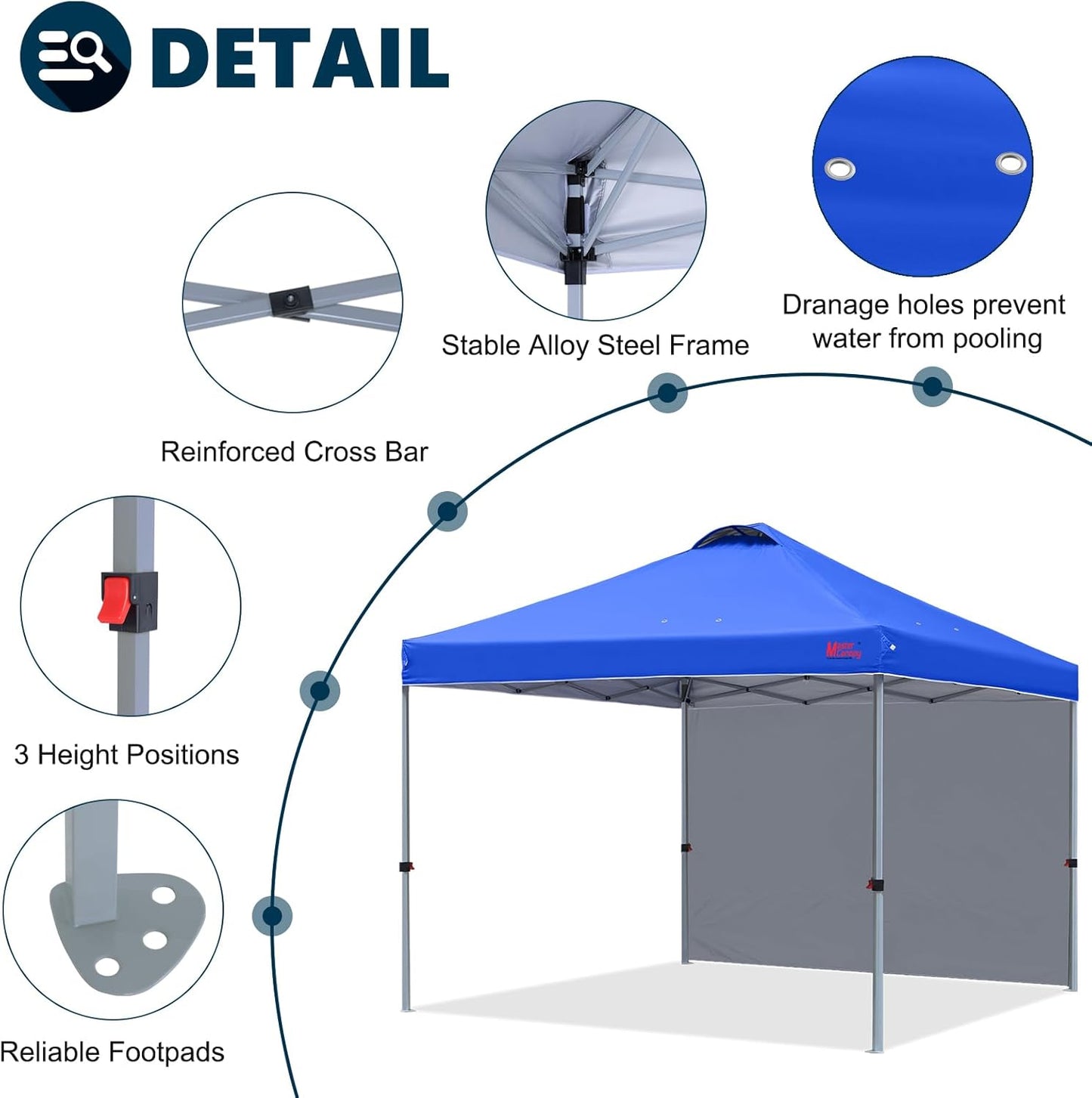 MASTERCANOPY Durable Pop-up Canopy Tent with 1 Sidewall (6.6'x6.6',Blue)