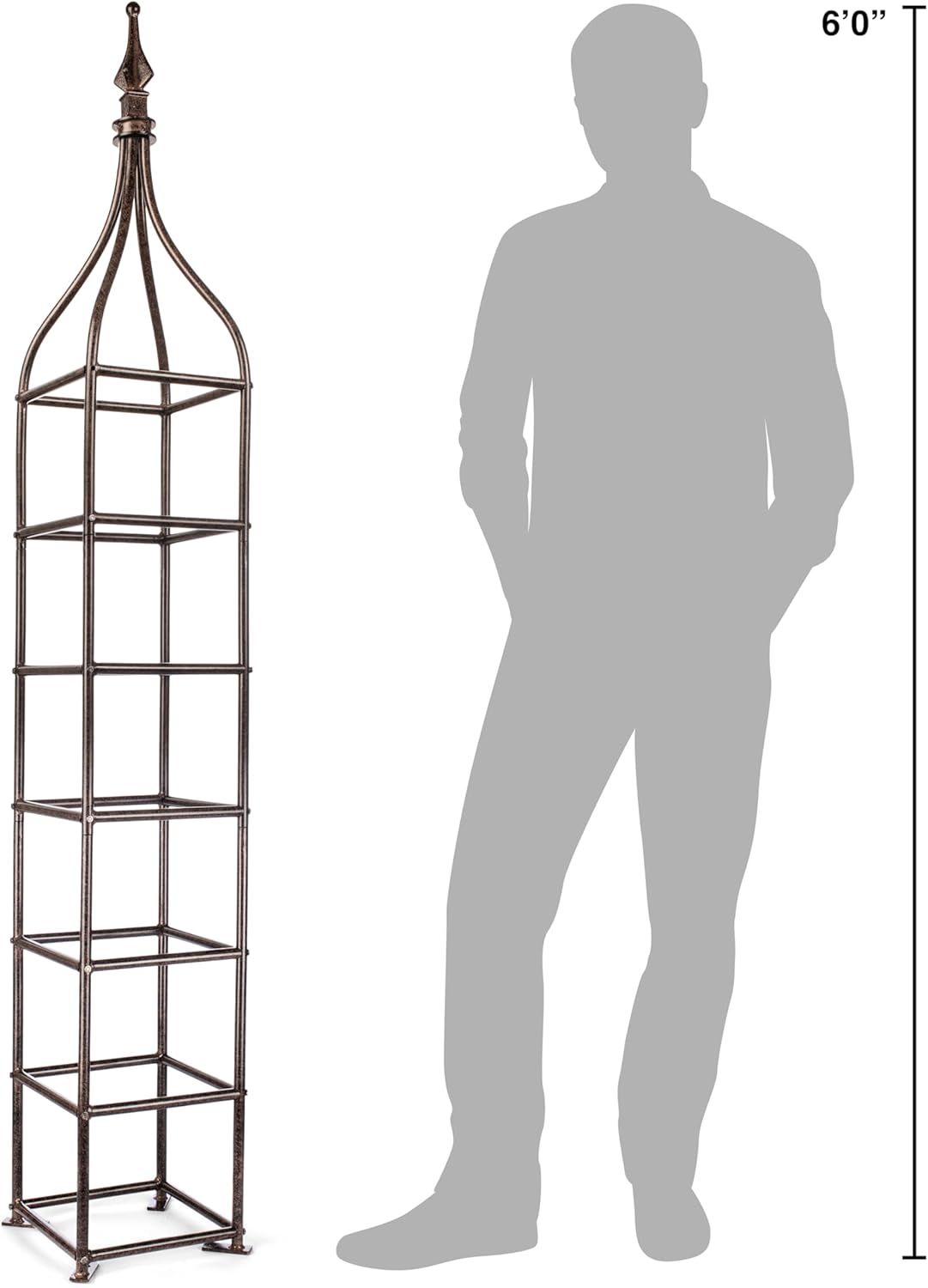 H Potter Trellis Obelisk Tall Metal Garden Decor Vertical Yard Art for Roses Climbing Plants Weather Resistant Wrought Iron Ornamental (Charcoal Brown, 6 Foot)