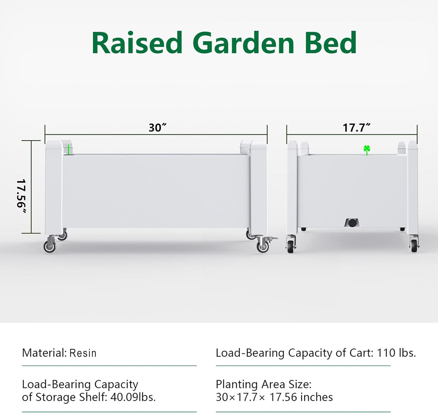 Horticulture Garden Bed with Legs, Divisible Resin Planter Box for Backyard, Patio, Balcony, with 4 Legs, 4 Swivel Lockable Wheels(Ashen,30.04 * 17.72 * 17.56)