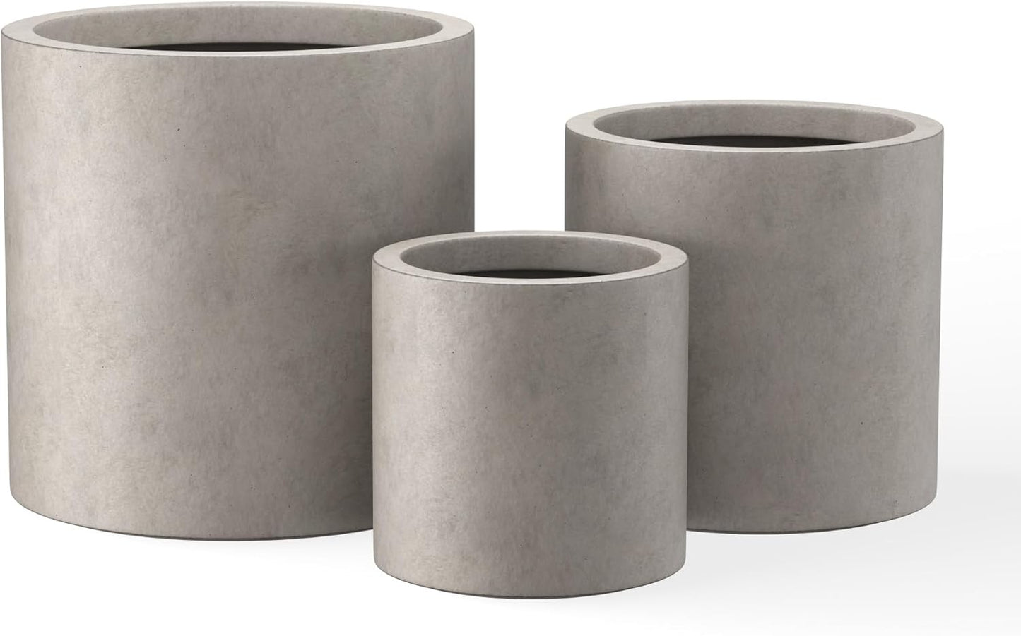 Kante 9.8",12.6",15.7" Dia Round Concrete Planter Set of 3, Modern Design Large Cylindrical Plant Pot with Drainage Hole for Indoor Outdoor Plants, Patio, Garden and Home, Weathered Concrete