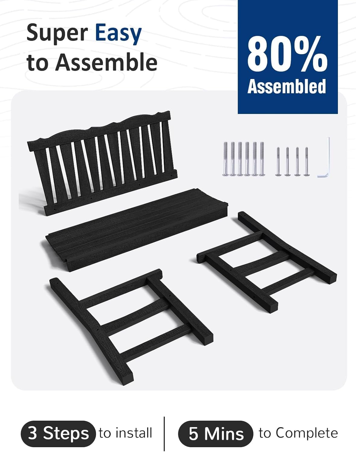 Outdoor Bench Set of 2, Weatherproof Garden Benches for Outdoors, All Weather HIPS Patio Bench Holds up to 800lbs, Never Rot or Fade, Comfort Bench for Porch Garden Patio Yard and Park(Black)